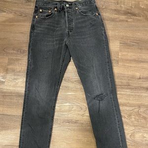 Levi’s 501 Ripped High Waist Skinny Jeans (Black Mail) Size 25 x 28.